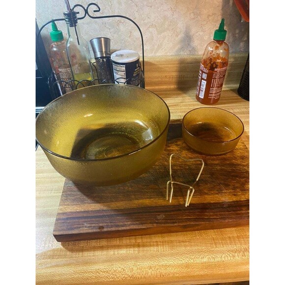 Vintage Amber Glass Chip and Dip Bowl - Picture 3 of 11